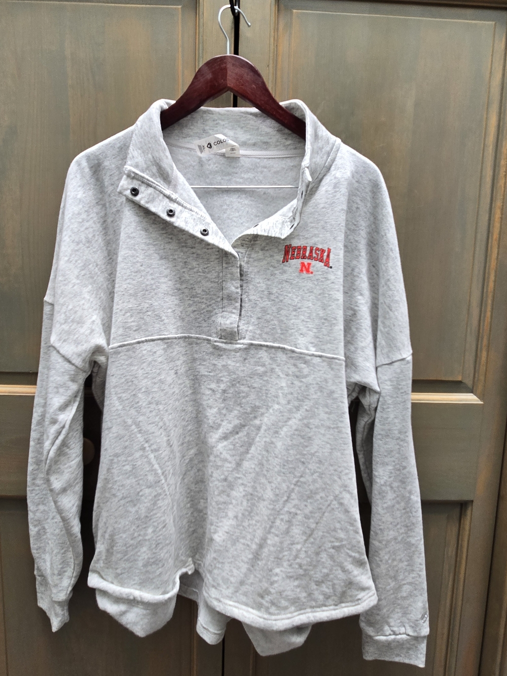 Nebraska Grey Snap-Front Pullover Sweatshirt
